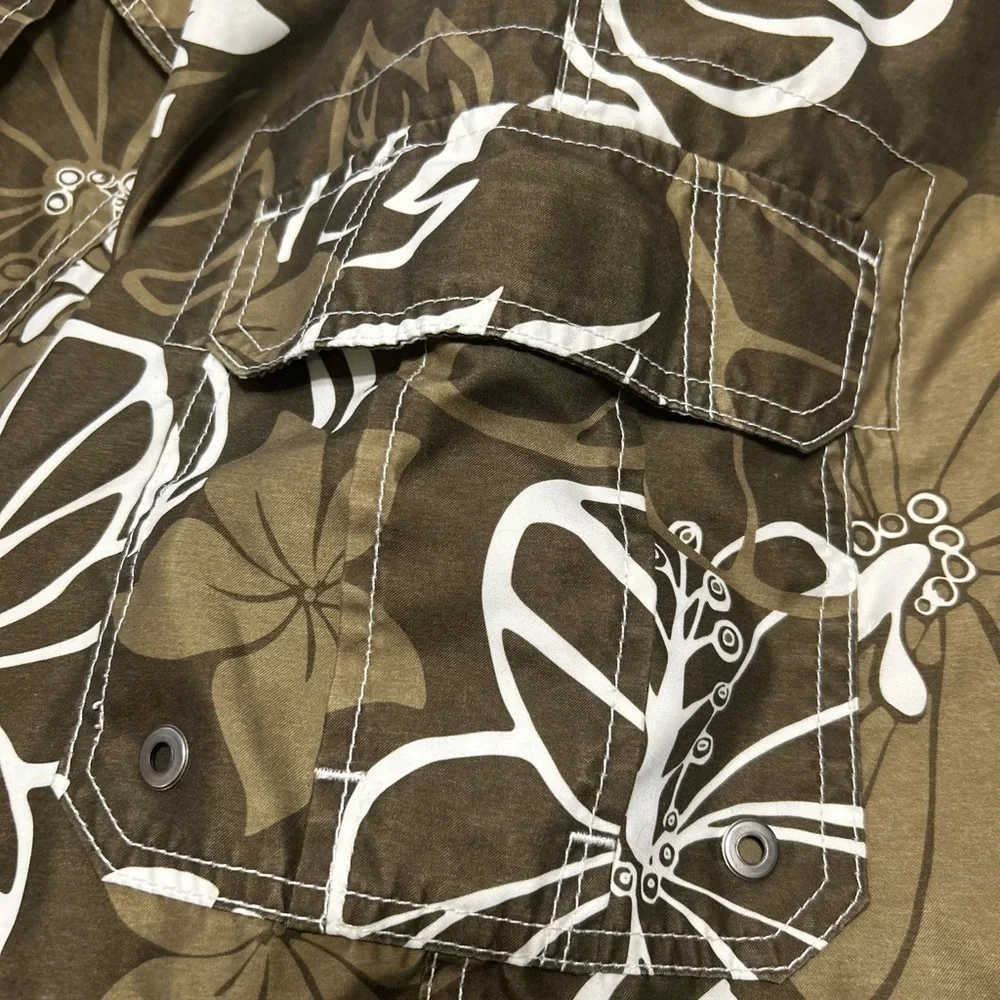 Merona Olive and White Floral Swim Board Shorts
